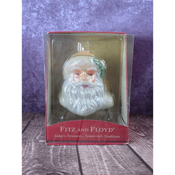 Fitz and Floyd Santa Ornament Glitter Holiday Christmas Decoration in Box - Picture 1 of 10